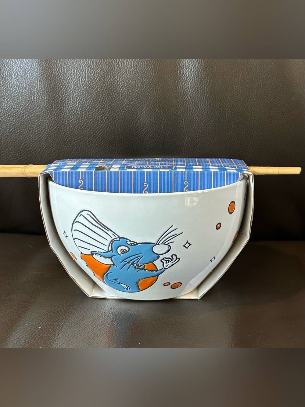 Disney Pixar Ratatouille Ramen Noodle Bowl with Chopsticks Remy & Emile New!